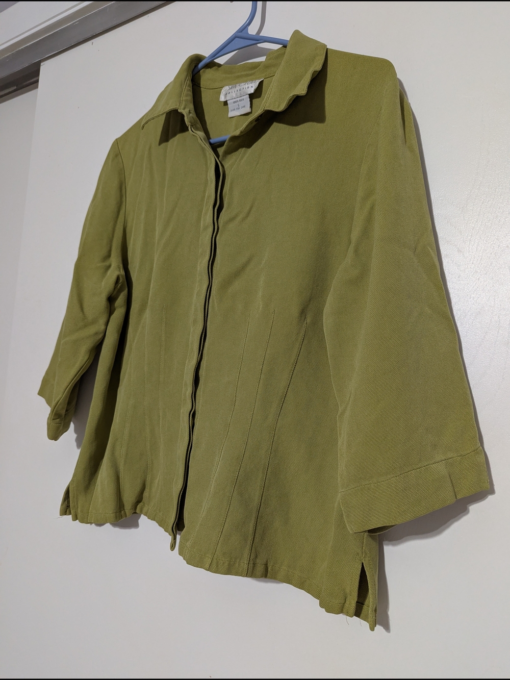 Silk Club Lightweight Olive Green Button-Up Blouse - Picture 2 of 7